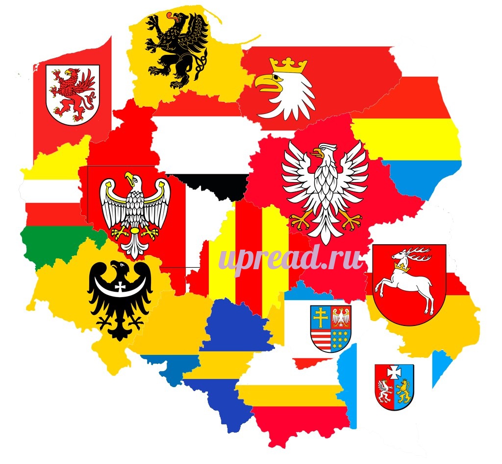 карта воеводств Польши с гербами